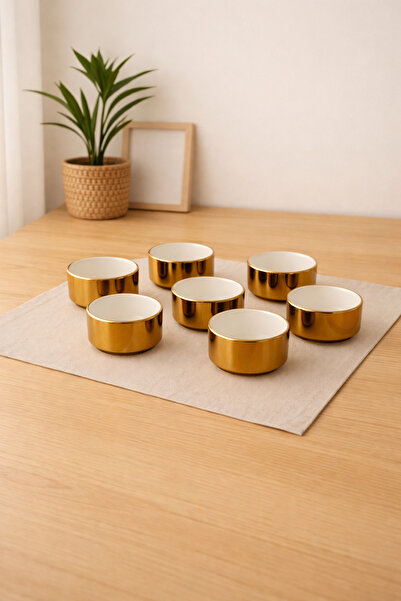 YzHome 6 Lı Beyaz Porselen Platin Kaplama Sosluk Lokumluk Sunum Kasesi Mini Boy