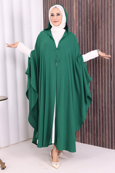 Bym Fashion Kapüşonlu Ayrobin Pelerin 70021 Zümrüt