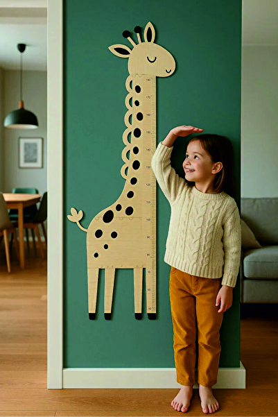 karbonsoft Sevimli Zürafa Şekilli Ahşap Boy Ölçer - Montessori Çocuk Odası De...
