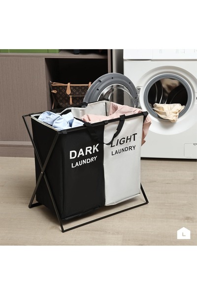 Generic Waterproof Foldable Laundry Basket Clothes Hamper Two Sections Clothe...