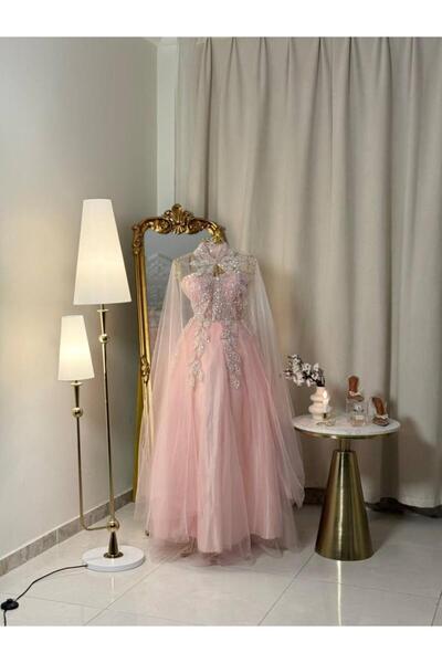 vanus fashion 6188 - فستان وردي قطعتين بتطريز فخم