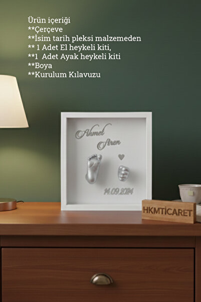 Verda Çerçeve 25x25x7 Cm Bebek El Ayak Heykel Seti ve Beyaz Derin Anı Çerçeve...