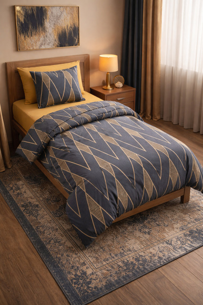 İsmail Gürel Tek Kişilik Lastikli Çarşaflı Nevresim Takımı | Pamuklu