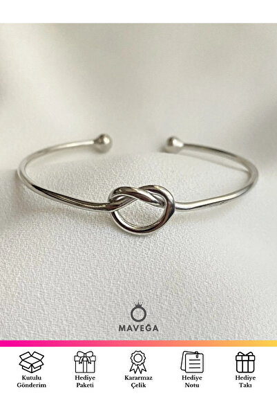 MAVEGA Kalp Düğüm Kararmaz Çelik Ayarlanabilir Kelepçe Bileklik