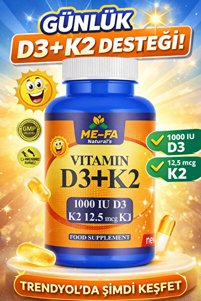 Mefa Naturals D3 + K2 200 Softgel 1000 Ünite D Vitamini 12.5 Mcg K2 Vitamini