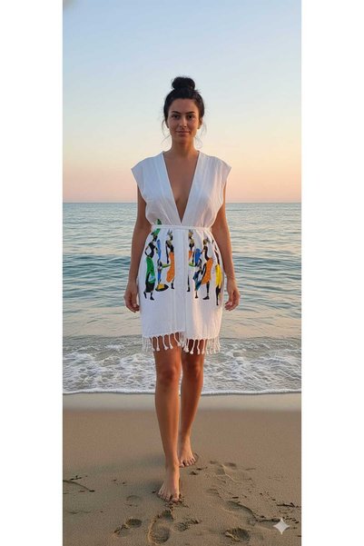 Nevin Acar Luxury Print Afro Peshtemal Beach Bathrobe Dress