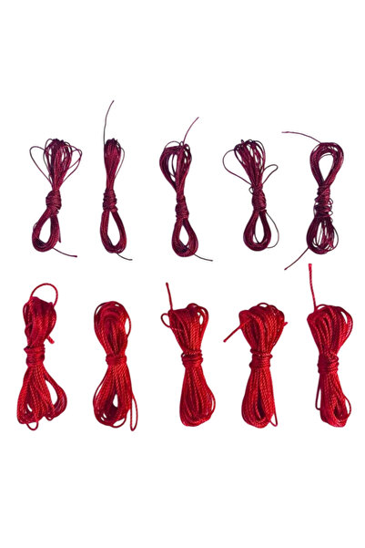 begün Kırmızı Renk İnceli Kalınlı Tesbih İpi (3 Metrelik 10 Adet)..5 Adet İnc...