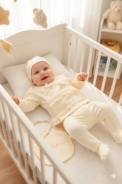 Miniday Baby طقم دانتيل من 5 قطع للفتيات الصغيرات عند الخروج من المستشفى ZK1070