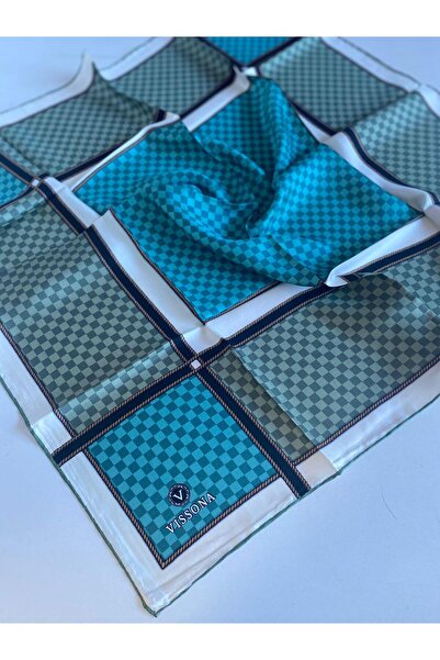 Vissona Eșarfă de mătase Tivil 50390 - 0036 - 0005 Model în carouri verde sma...