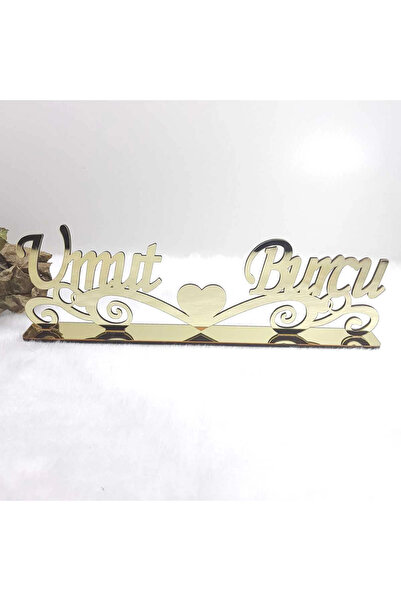 RetroLazer 40X15 CM MASAÜSTÜ PLEKSİ İSİMLİK SÖZ NİŞAN KINA GOLD
