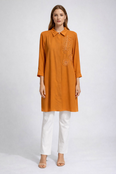 FUAT GÜRSEN Fuat Gürşen 1335 - Tunica portocalie cu frunze brodate cu margele