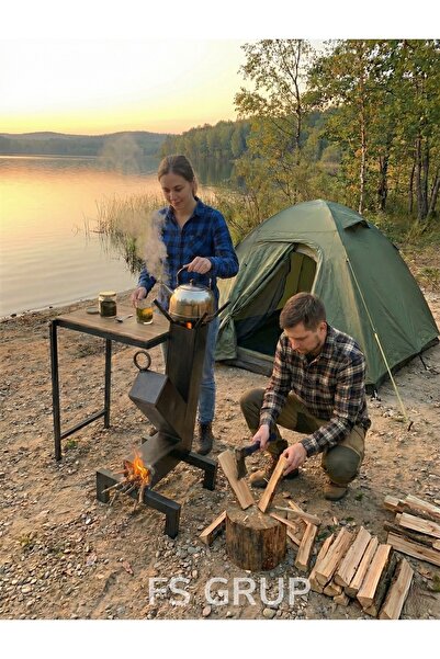 FSHOME FS GRUP | Masalı Roket Soba – Pişirme Kuzineli Kamp Sobası