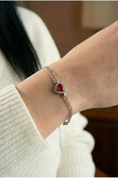 Vinces 925 Ayar Gümüş Kırmızı Taşlı Kalp Bileklik | Lumina-X
