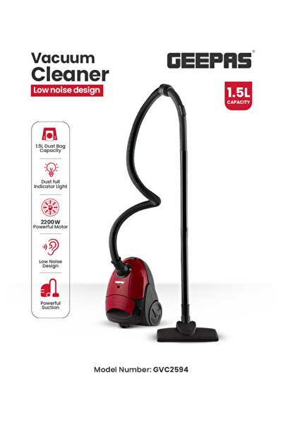 Geepas مكنسة كهربائية قوية الشفط بقدرة 2200 واط مزودة بكيس غبار سعة 1.5 لتر، ...