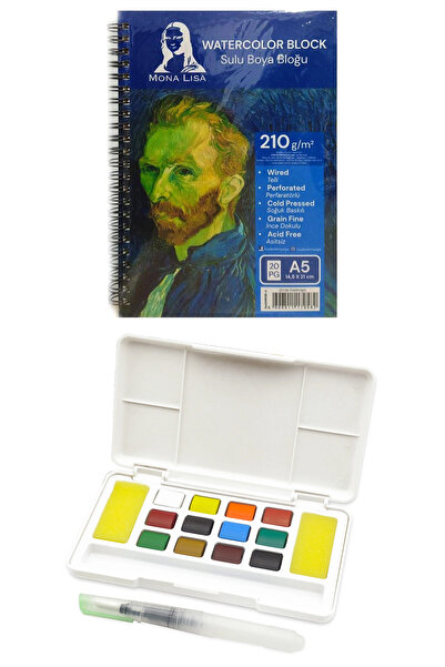 ACUTO Plastik Kutulu Tablet Sulu Boya Seti 12'li + A5 Sulu Boya Defteri 210 g...