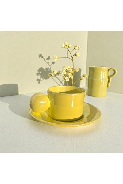 Deniz Kızı Seramik Cup with Saucer Yellow / Handmade Ceramic Cup