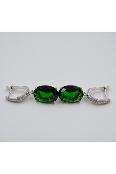 Swaroski Zümrüt Rengi Zirkon Taşlı 925 Ayar Gümüş Kadın Küpe (İthal Ürün)