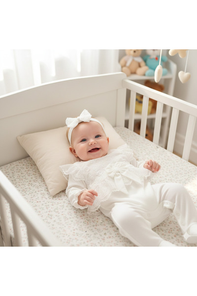 Miniday Baby Baby Girl Mevlütlük Jumpsuit with Bandana and Lace Tk1043