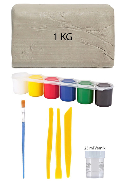 ACUTO Beyaz Seramik Hamuru 1 Kg Kil Plastik Ebeşuar Seti 6x15 ml Akrilik Set ...