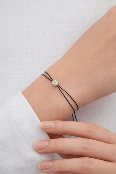 Bilezikci Tek Taşlı İpli Altın Bileklik