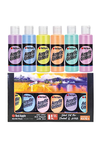 ACUTO Red Apple 6 x 70 ml Akrilik Boya Pastel Renkler Set 6 Pastel Renk Akril...