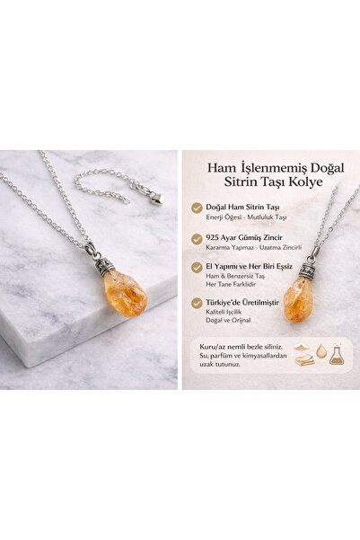 Doğal Taşlar Ham İşlenmemiş Doğal Sitrin Taşı Kolye