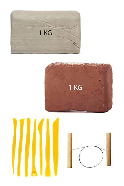 ACUTO Kahve Çamur 1 Kg Kırmızı Kil Seramik Hamuru Beyaz Kil 1 Kg Plastik Ebeş...