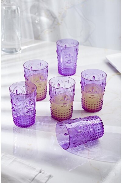 Depa Akrilik Mor 6'lı Kısa Bardak & Su Meşrubat Kahve Yanı Bardağı 400 Ml ( C...