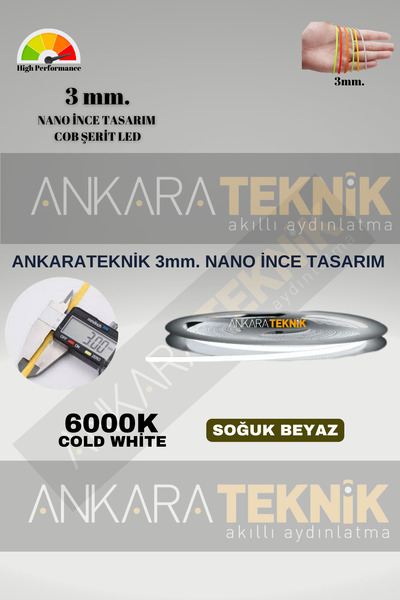 ankarateknik 3mm. Nano Ince Neon Cob Şerit Led / Ince Tasarım/ 5 Metre Rulo /...