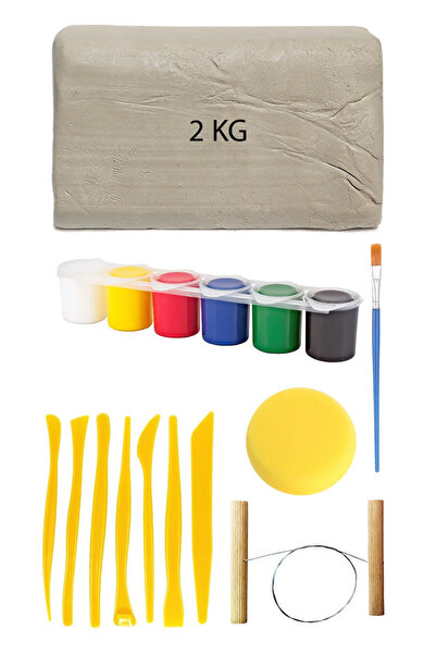 ACUTO Beyaz Seramik Hamuru 2 Kg Kil Plastik Ebeşuar Seti 6x15 ml Akrilik Set ...