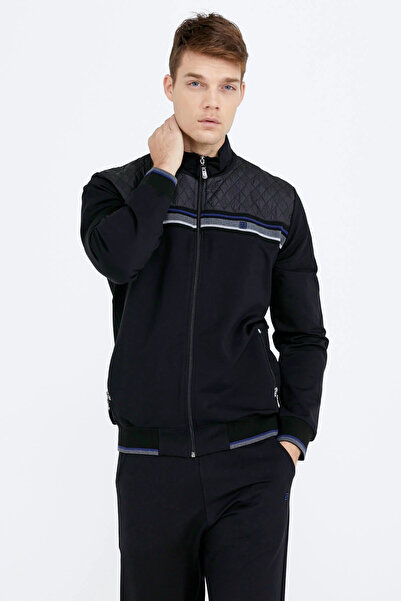 Sementa طقم رياضي رجالي بسحاب وجيوب - أسود