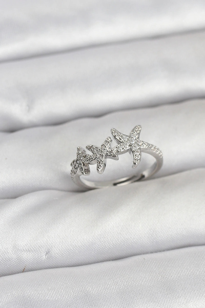 shopwave خاتم نسائي من النحاس الأصفر موديل يلدز بلون فضي