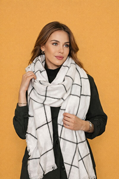 laviyonsa Λευκό μαύρο ριγέ καρό κασκόλ & σάλι