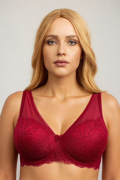 TAŞDELEN AVM Cansoy Lace Detailed C Cup Underwire Unpadded Gathered Bra