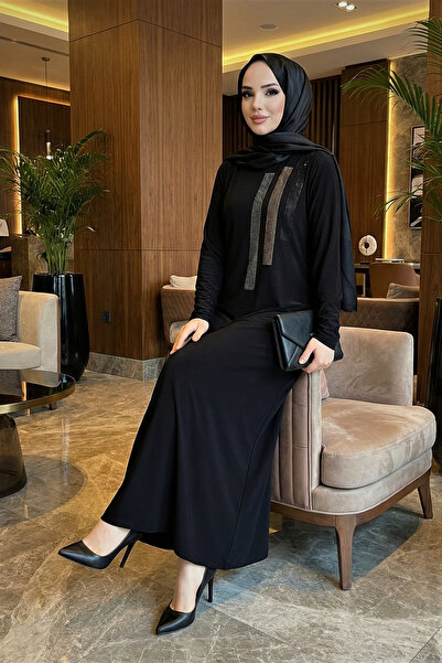 modamira Kadın Siyah Sandy Abiye Büyük Beden Taş Detaylı Boydan Davet Özel Ta...