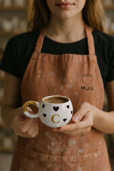 Mugtasarım 24K Gold Gilt Double Handmade Ceramic Turkish Coffee Cup - Letter ...