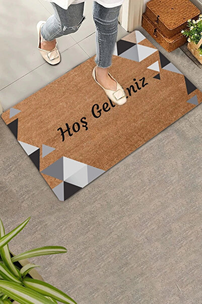 Valerine Life Μαύρο Γκρι Γεωμετρικό Τρίγωνο Καλωσορίσματος Πατάκι μπροστινής ...