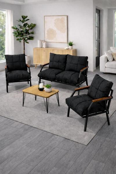 UFUK HOME Sehpalı Siyah Fermuarlı Bahçe Balkon Takımı, Cafe, Salon - Metal Ka...