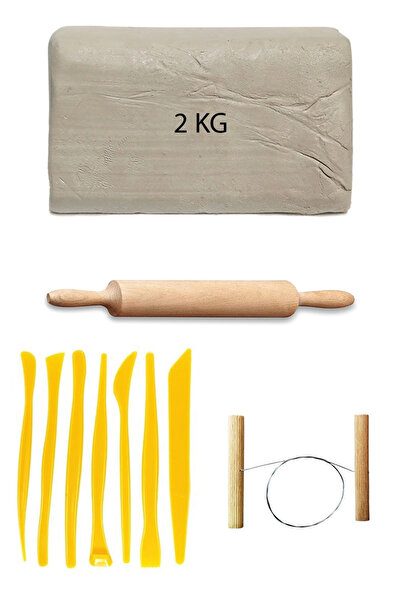 ACUTO Beyaz Seramik Hamuru 2 kg Plastik Ebeşuar Seti Kil Seti Seramik Kili Ah...