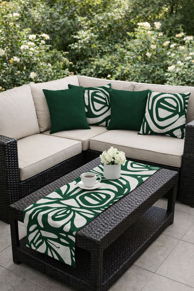 Vendini Quality Fabric, Vibrant Colors Runner and 4 Throw Pillow Covers Set