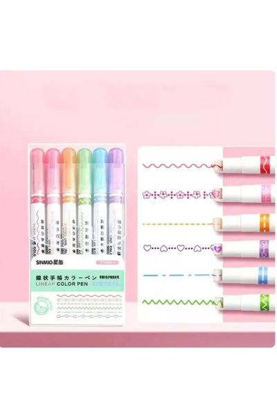 ACUTO Desenli Silindir Mühür Kalemi 6'lı Hediyelik Kalem Seti