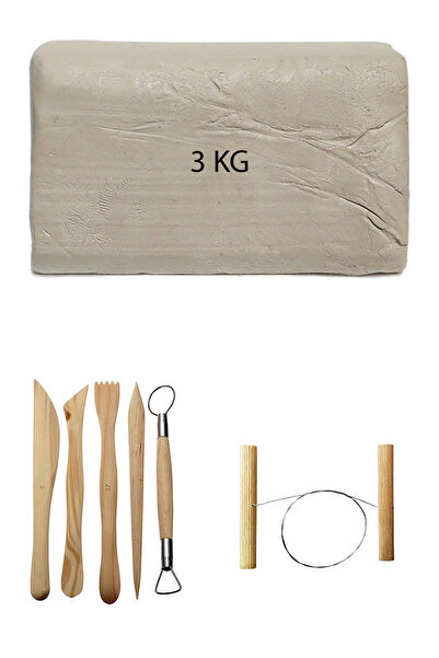 ACUTO Beyaz Seramik Hamuru 3 kg Ebeşuar Seti Kil Seti Seramik Çamuru Seti Çam...