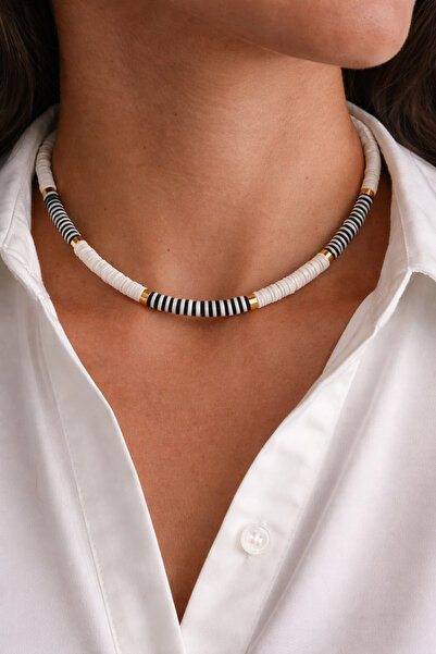 HERCY قلادة فيمو بالأبيض والأسود