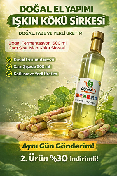 Diyet AVM Doğal Fermantasyon Işkın Kökü Sirkesi 500 ml (0.5 lt) Sağlıklı Cam ...
