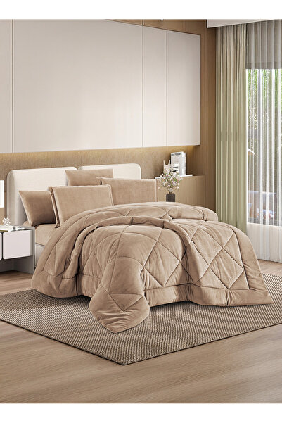 Melen Double Winter Bedding Set - Velvet Faux Fur - 6 Pieces - Fits 200x200 B...