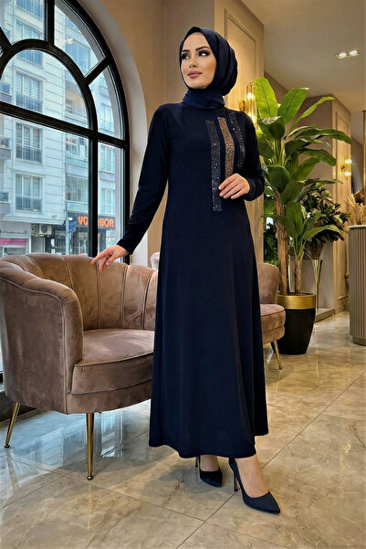 modamira Kadın Lacivert Sandy Taş Detaylı Genç Anne Büyük Beden Boydan Tarz Ö...