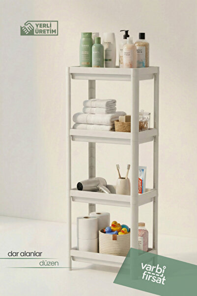 Varbifırsat 4 Katlı Banyo Raf Ünitesi Beyaz Banyo Düzenleyici Şampuanlık Havl...