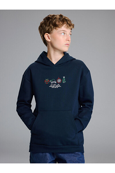 LC Waikiki Hooded New Year's Themed Boy's Sweatshirt