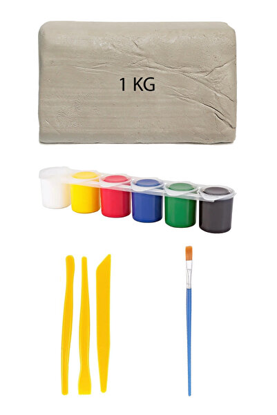 ACUTO Beyaz Seramik Hamuru 1 kg Ebeşuar Seti 6x15 ml Akrilik Seti Düz Fırça S...