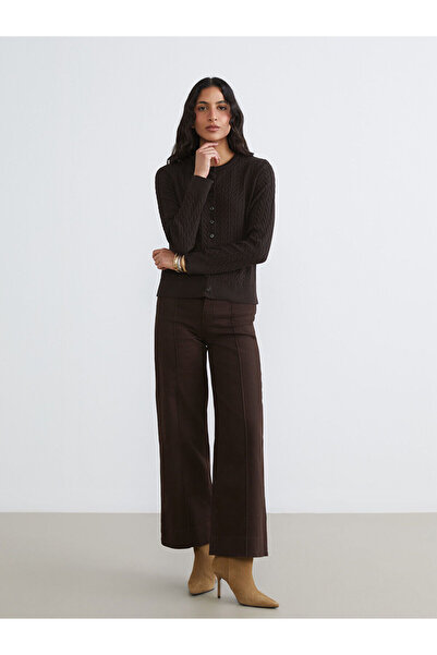 LC Waikiki Alita City Lcw Modest Brown Denim Straight Wideleg High Waist Wide...
